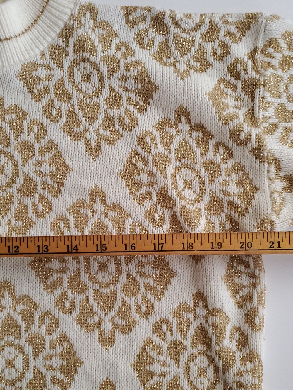Beautiful White Gold Acrylic Sweater. L. (Please See Measurements). Like New. - Picture 3 of 3